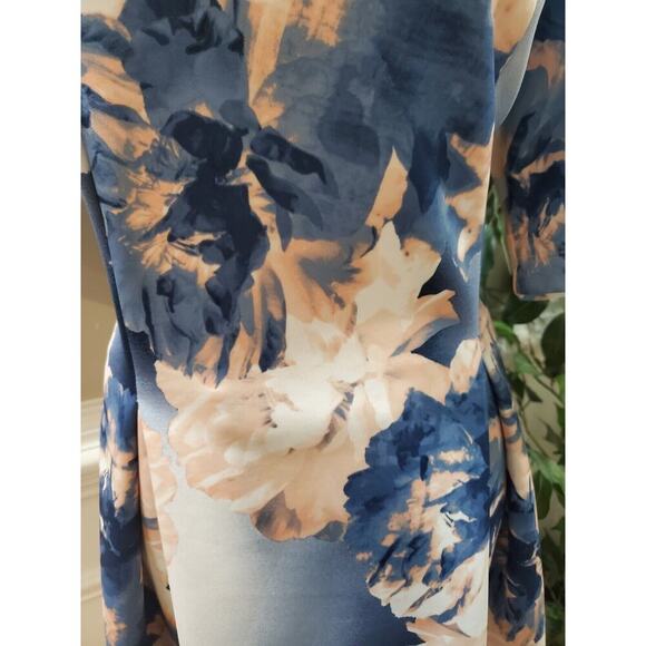 Tiana B Scuba Blue Polyester Round Neck 3/4 Sleeve Casual Knee Length Dress 6 - Picture 3 of 13